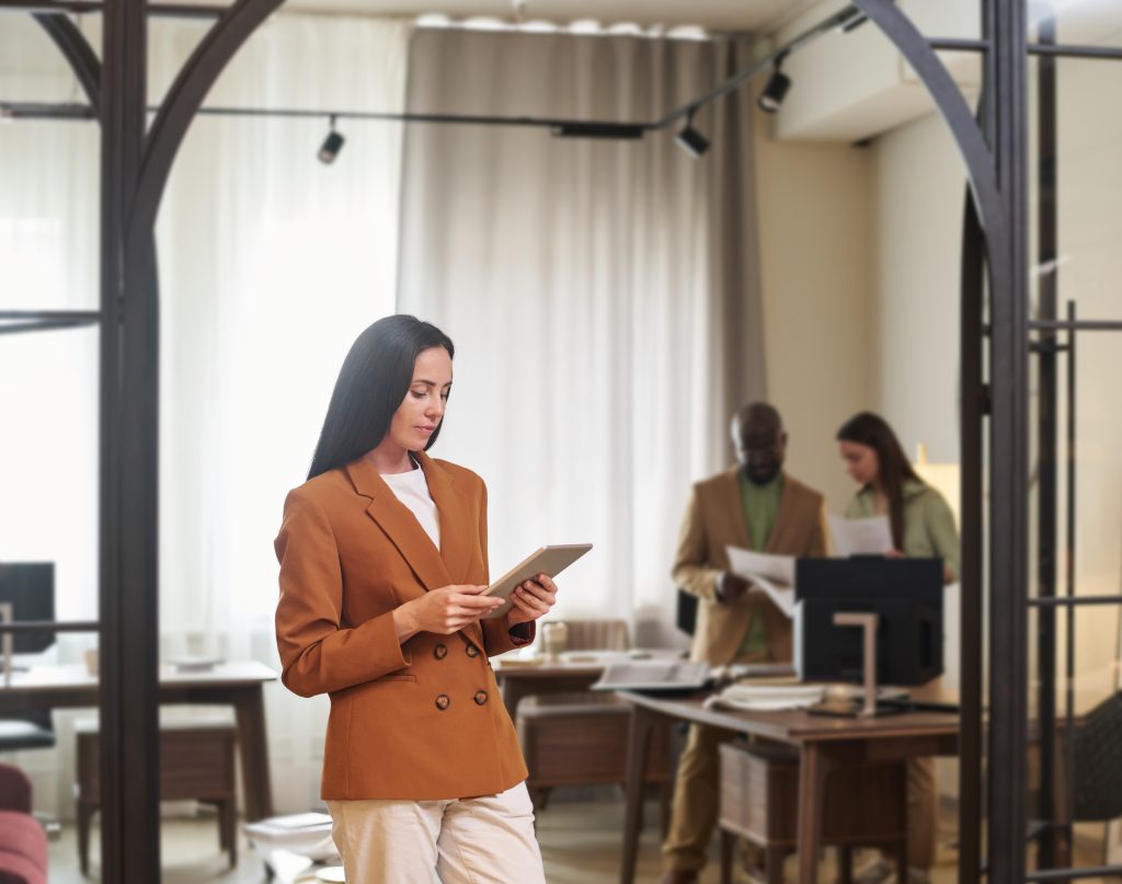 Woman looking at her tablet